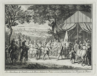 KG 12048
<br/>
De maarschalk van Chatillon en Brezé groet Fred. Hendrik.
<br/>
<em>Picart, Bernard (1673-1733)</em>